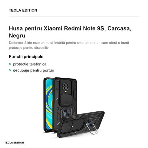 Husa Defender Slide pentru Xiaomi Redmi Note 9S, Carcasa magnetica, Negru [1]