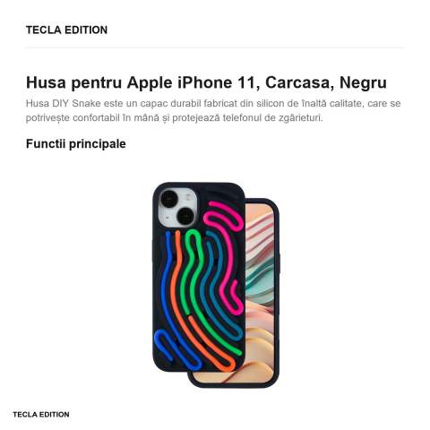 Husa DIY Snake pentru Apple iPhone 11, Carcasa, Negru [1]
