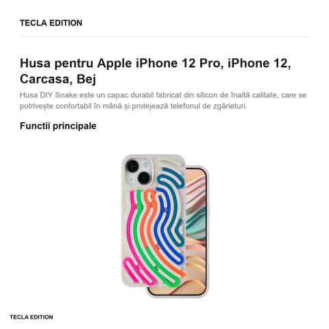 Husa DIY Snake pentru Apple iPhone 12 Pro, iPhone 12, Carcasa, Bej [1]
