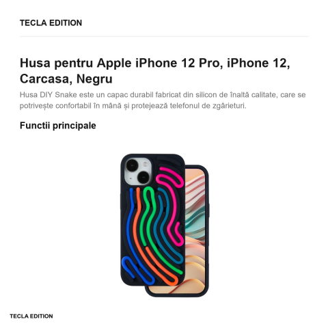Husa DIY Snake pentru Apple iPhone 12 Pro, iPhone 12, Carcasa, Negru [1]