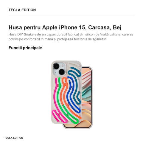 Husa DIY Snake pentru Apple iPhone 15, Carcasa, Bej [1]