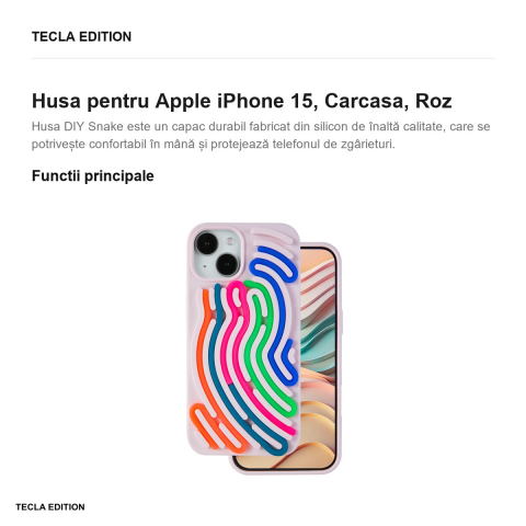 Husa DIY Snake pentru Apple iPhone 15, Carcasa, Roz [1]