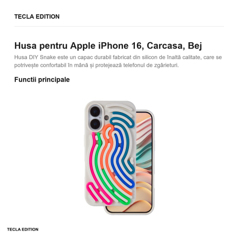 Husa DIY Snake pentru Apple iPhone 16, Carcasa, Bej [1]