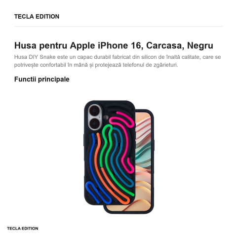 Husa DIY Snake pentru Apple iPhone 16, Carcasa, Negru [1]