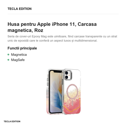Husa Epoxy Mag pentru Apple iPhone 11, Carcasa magnetica, Roz [1]