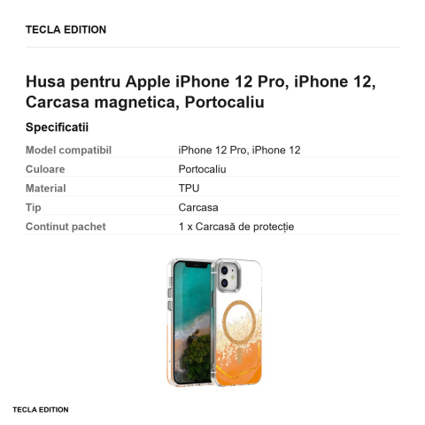 Husa Epoxy Mag pentru Apple iPhone 12 Pro, iPhone 12, Carcasa magnetica, Portocaliu [2]