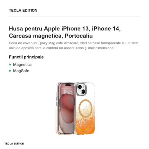 Husa Epoxy Mag pentru Apple iPhone 13, iPhone 14, Carcasa magnetica, Portocaliu [1]