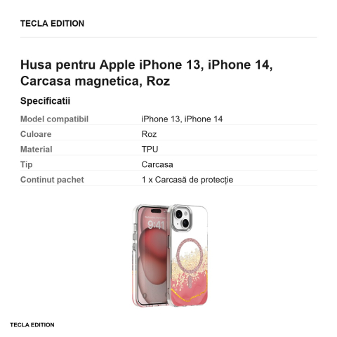 Husa Epoxy Mag pentru Apple iPhone 13, iPhone 14, Carcasa magnetica, Roz [2]