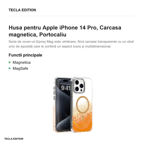 Husa Epoxy Mag pentru Apple iPhone 14 Pro, Carcasa magnetica, Portocaliu [1]