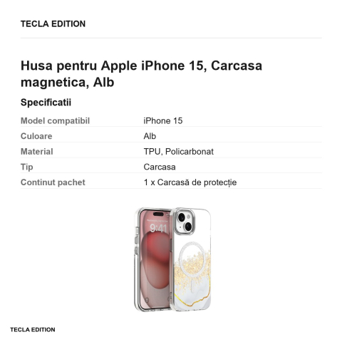 Husa Epoxy Mag pentru Apple iPhone 15, Carcasa magnetica, Alb [2]