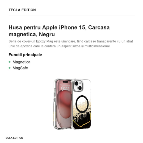 Husa Epoxy Mag pentru Apple iPhone 15, Carcasa magnetica, Negru [1]