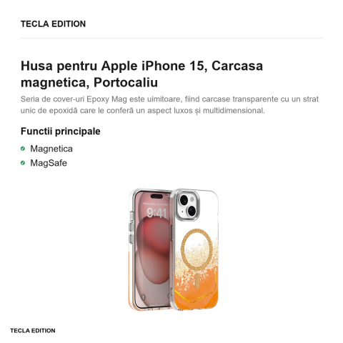 Husa Epoxy Mag pentru Apple iPhone 15, Carcasa magnetica, Portocaliu [1]