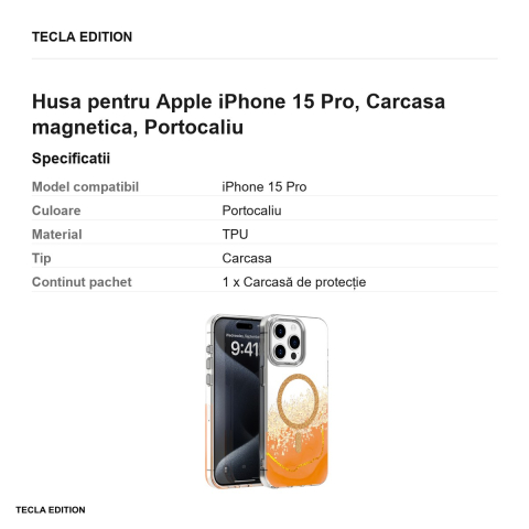 Husa Epoxy Mag pentru Apple iPhone 15 Pro, Carcasa magnetica, Portocaliu [2]