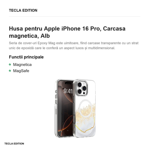 Husa Epoxy Mag pentru Apple iPhone 16 Pro, Carcasa magnetica, Alb [1]