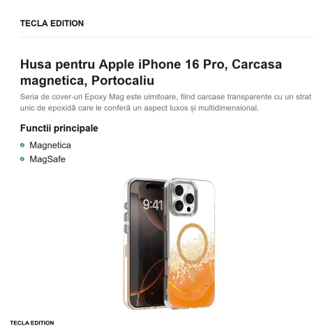 Husa Epoxy Mag pentru Apple iPhone 16 Pro, Carcasa magnetica, Portocaliu [1]