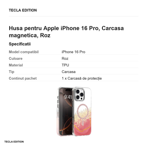 Husa Epoxy Mag pentru Apple iPhone 16 Pro, Carcasa magnetica, Roz [2]