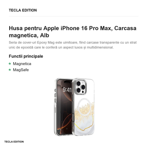 Husa Epoxy Mag pentru Apple iPhone 16 Pro Max, Carcasa magnetica, Alb [1]