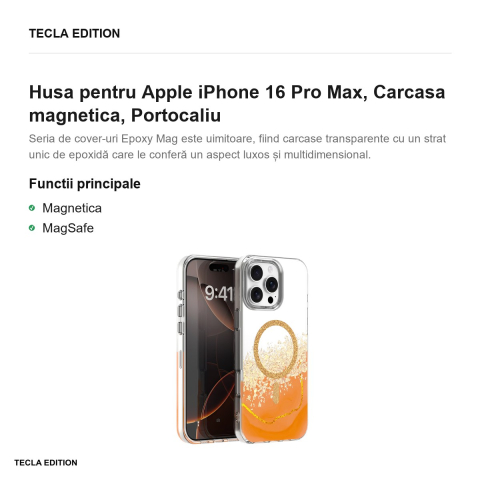 Husa Epoxy Mag pentru Apple iPhone 16 Pro Max, Carcasa magnetica, Portocaliu [1]