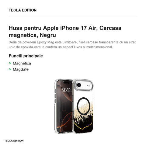 Husa Epoxy Mag pentru Apple iPhone 17 Air, Carcasa magnetica, Negru [1]