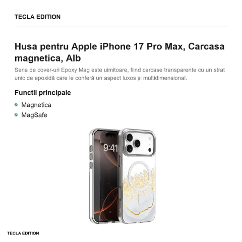 Husa Epoxy Mag pentru Apple iPhone 17 Pro Max, Carcasa magnetica, Alb [1]