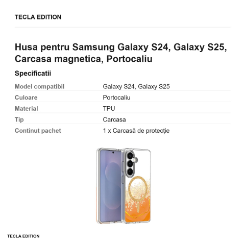 Husa Epoxy Mag pentru Samsung Galaxy S24, Galaxy S25, Carcasa magnetica, Portocaliu [2]