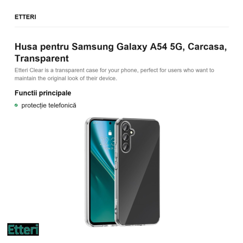 Husa Etteri Clear pentru Samsung Galaxy A54 5G, Carcasa, Transparent [1]