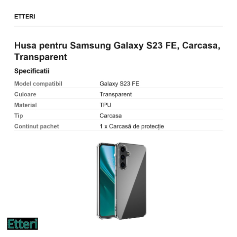 Husa Etteri Clear pentru Samsung Galaxy S23 FE, Carcasa, Transparent [2]