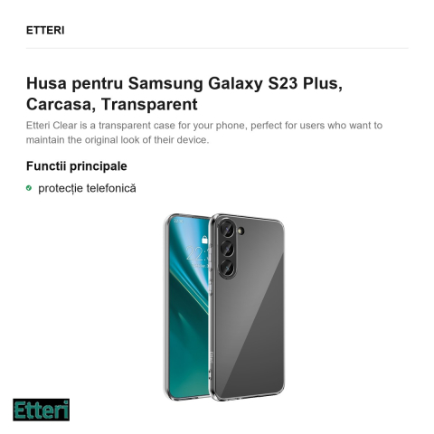 Husa Etteri Clear pentru Samsung Galaxy S23 Plus, Carcasa, Transparent [1]