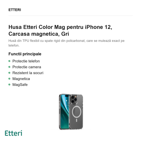 Husa Etteri Color Mag pentru iPhone 12, Carcasa magnetica, Gri [1]