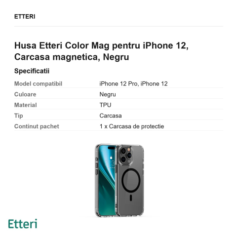 Husa Etteri Color Mag pentru iPhone 12, Carcasa magnetica, Negru [2]