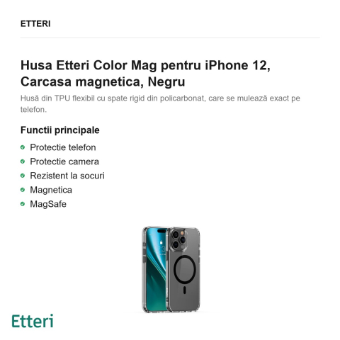 Husa Etteri Color Mag pentru iPhone 12, Carcasa magnetica, Negru [1]