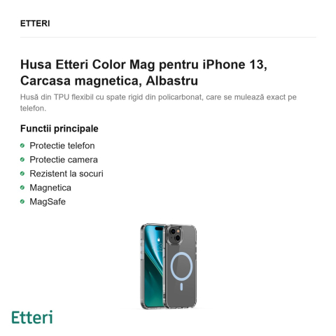 Husa Etteri Color Mag pentru iPhone 13, Carcasa magnetica, Albastru [1]