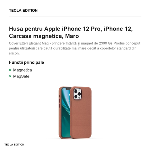 Husa Etteri Elegant Mag pentru Apple iPhone 12 Pro, iPhone 12, Carcasa magnetica, Maro [1]