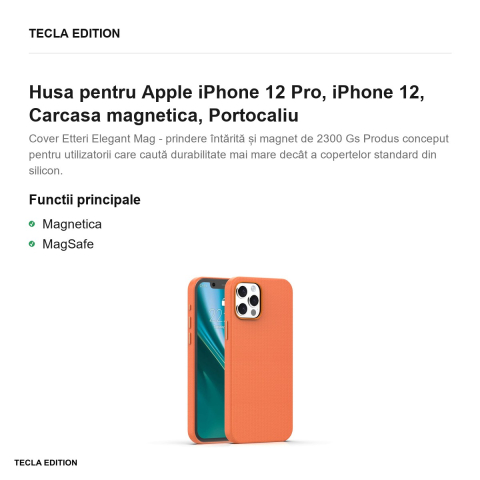 Husa Etteri Elegant Mag pentru Apple iPhone 12 Pro, iPhone 12, Carcasa magnetica, Portocaliu [1]
