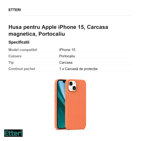 Husa Etteri Elegant Mag pentru Apple iPhone 15, Carcasa magnetica, Portocaliu [2]