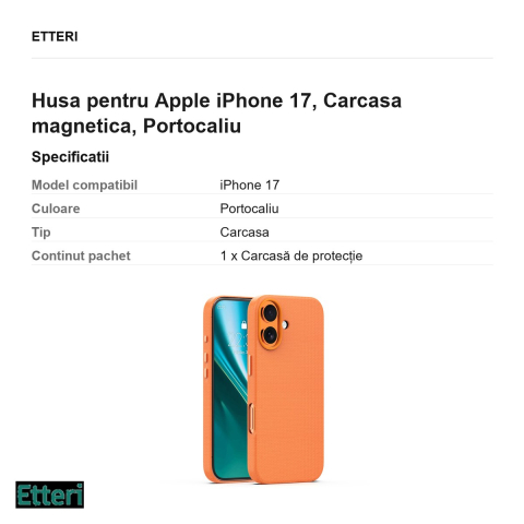 Husa Etteri Elegant Mag pentru Apple iPhone 17, Carcasa magnetica, Portocaliu [2]