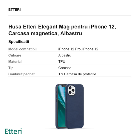 Husa Etteri Elegant Mag pentru iPhone 12, Carcasa magnetica, Albastru [2]