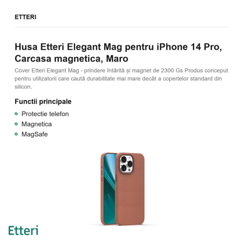 Husa Etteri Elegant Mag pentru iPhone 14 Pro, Carcasa magnetica, Maro [1]