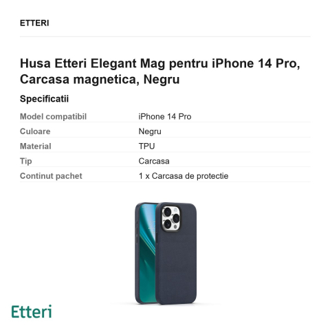 Husa Etteri Elegant Mag pentru iPhone 14 Pro, Carcasa magnetica, Negru [2]