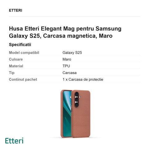 Husa Etteri Elegant Mag pentru Samsung Galaxy S25, Carcasa magnetica, Maro [2]