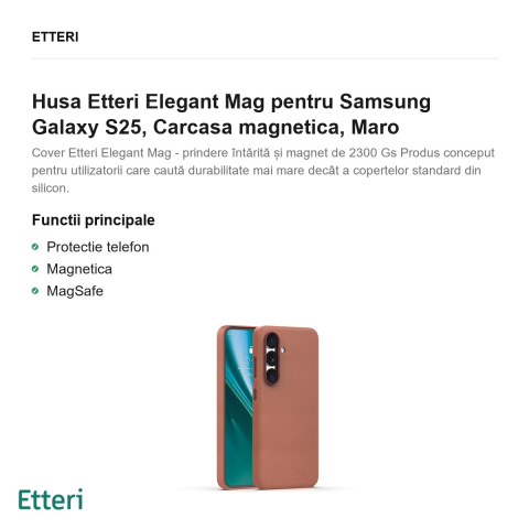 Husa Etteri Elegant Mag pentru Samsung Galaxy S25, Carcasa magnetica, Maro [1]