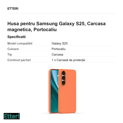 Husa Etteri Elegant Mag pentru Samsung Galaxy S25, Carcasa magnetica, Portocaliu [2]