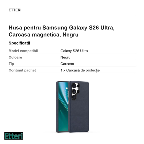 Husa Etteri Elegant Mag pentru Samsung Galaxy S26 Ultra, Carcasa magnetica, Negru [2]