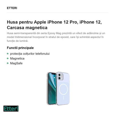 Husa Etteri Hidden Pearl pentru Apple iPhone 12 Pro, iPhone 12, Carcasa magnetica, Albastru deschis [1]