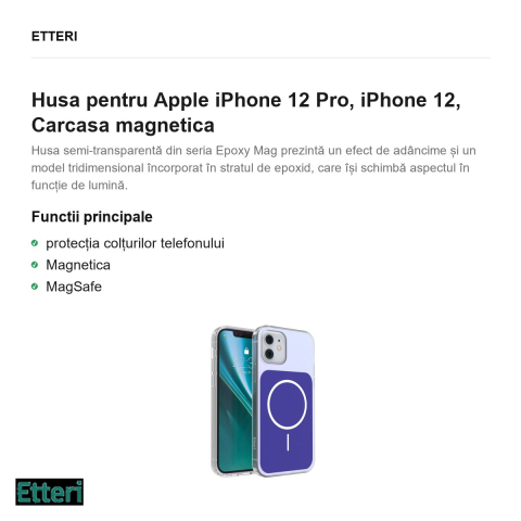 Husa Etteri Hidden Pearl pentru Apple iPhone 12 Pro, iPhone 12, Carcasa magnetica, Albastru inchis [1]
