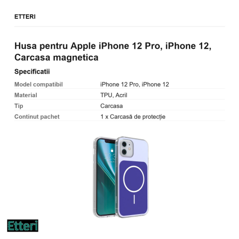 Husa Etteri Hidden Pearl pentru Apple iPhone 12 Pro, iPhone 12, Carcasa magnetica, Albastru inchis [2]