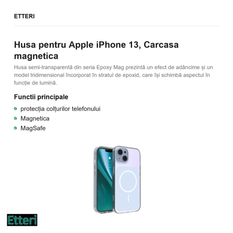 Husa Etteri Hidden Pearl pentru Apple iPhone 13, Carcasa magnetica, Albastru deschis [1]