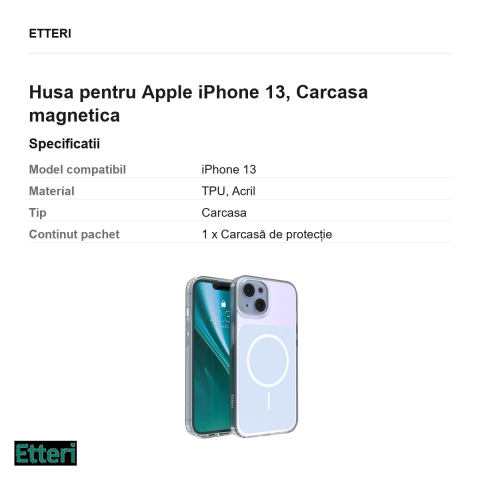 Husa Etteri Hidden Pearl pentru Apple iPhone 13, Carcasa magnetica, Albastru deschis [2]