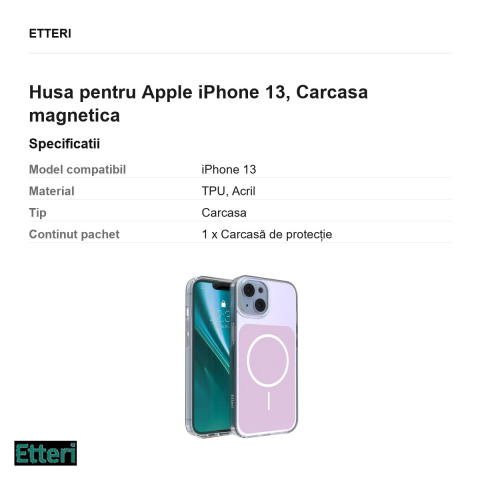 Husa Etteri Hidden Pearl pentru Apple iPhone 13, Carcasa magnetica, Roz [2]
