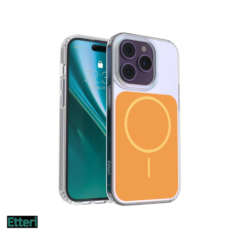 Huse telefoane - Husa Etteri Hidden Pearl pentru Apple iPhone 14 Pro, Carcasa magnetica, Portocaliu